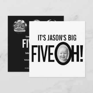 50th birthday FIVE OH! photo mono black white Invitation