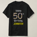 [ Thumbnail: 50th Birthday: Floral Flowers Number “50” + Name T-Shirt ]