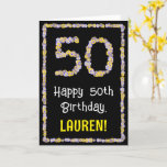 [ Thumbnail: 50th Birthday: Floral Flowers Number, Custom Name Card ]