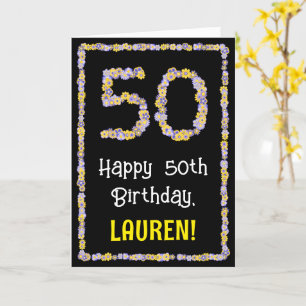 50th Birthday: Floral Flowers Number, Custom Name Card