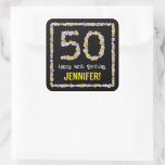 [ Thumbnail: 50th Birthday: Floral Flowers Number, Custom Name Sticker ]