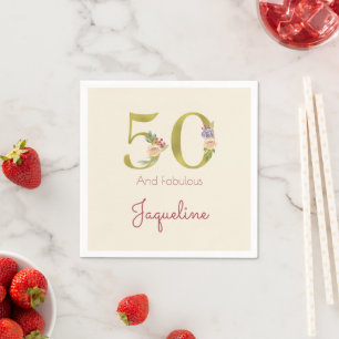 50th Birthday Floral Gold Elegant Chic Feminine Napkins