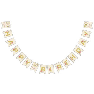 50th Birthday Floral Gold Elegant Feminine Bunting Flags