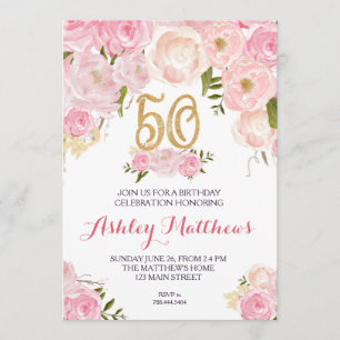 50th birthday Floral Invitation, Invitation