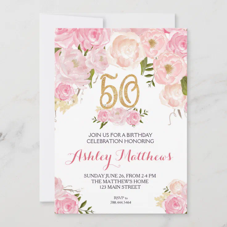 50th birthday Floral Invitation, Invitation | Zazzle