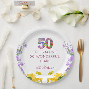 50th birthday floral modern 50 years party elegant paper plates
