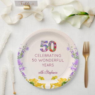 50th birthday floral modern 50 years party elegant paper plates