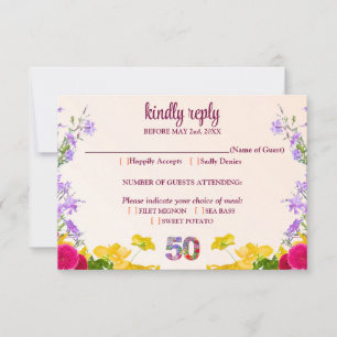 50th birthday floral modern 50 years party elegant RSVP card