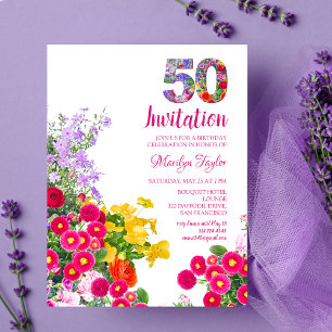50th birthday floral modern invitation postcard