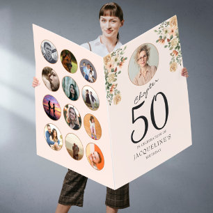 50th Birthday Floral Photo Blush Pink Huge Card