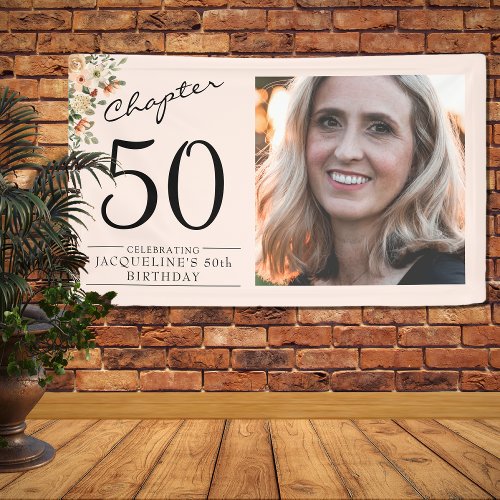 50th Birthday Floral Pink Photo Banner