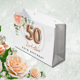 50th birthday floral rose gold eucalyptus birthday large gift bag
