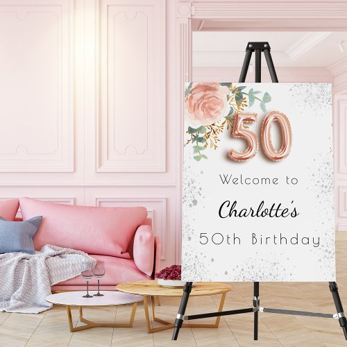 50th Birthday floral rose gold glitter eucalyptus Foam Board