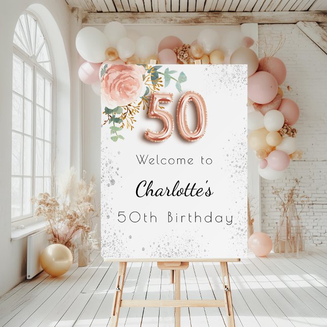50th Birthday floral rose gold glitter eucalyptus Foam Board (Creator Uploaded)