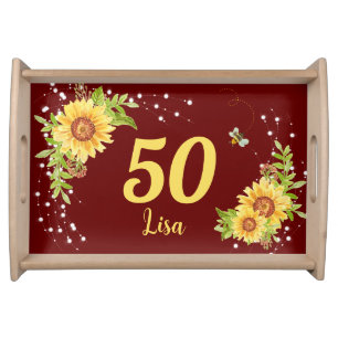 50th Birthday Floral Sunflower Serving Tray