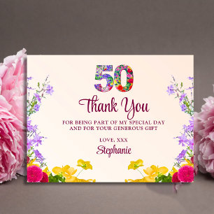 50th birthday floral thanks modern 50 years party postcard