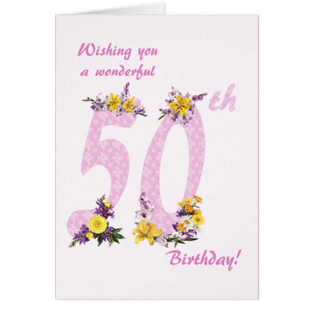 50th Birthday Flower Decorated Numbers Cards (Front)
