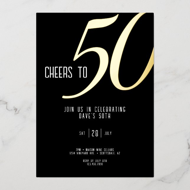 50th Birthday Foil Invitation - Customizable  (Front)