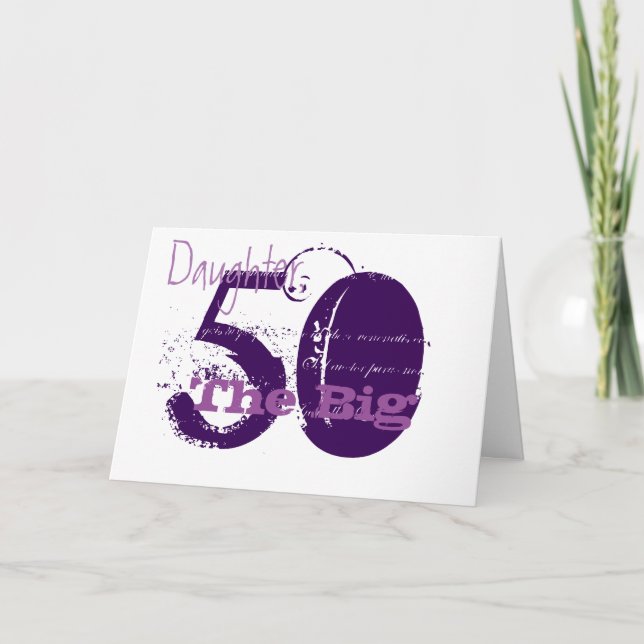 50th Birthday for daughter, purple text on white. Card (Front)