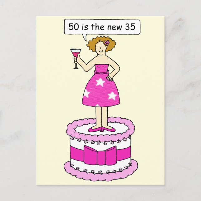50th Birthday For Her 50 is the New 35 Cartoon Postcard (Front)