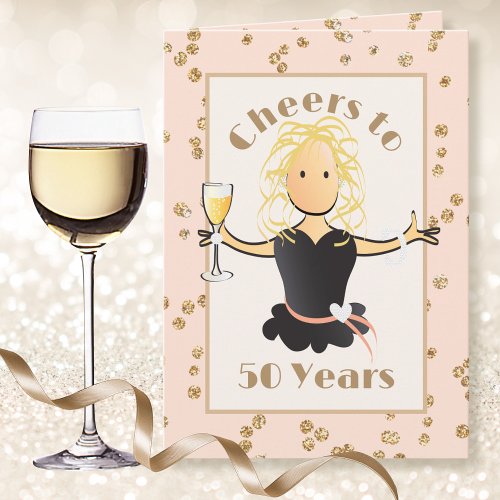 50th Birthday for Her Glitter Blonde Fun Cartoon Card