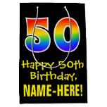 [ Thumbnail: 50th Birthday: Fun, Bold, Colorful, Rainbow "50" Gift Bag ]