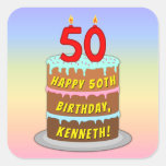 [ Thumbnail: 50th Birthday: Fun Cake and Candles + Custom Name Sticker ]
