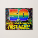 [ Thumbnail: 50th Birthday: Fun, Colorful Celebratory Fireworks Jigsaw Puzzle ]