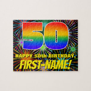 50th Birthday: Fun, Colorful Celebratory Fireworks Jigsaw Puzzle