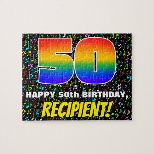 50th Birthday  Fun Colorful Music Symbols  50 Jigsaw Puzzle