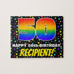 50th Birthday — Fun, Colorful Star Field Pattern Jigsaw Puzzle