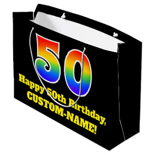 50th Birthday ~ Fun, Colorful, Vibrant, Rainbow 50 Large Gift Bag