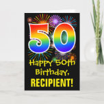[ Thumbnail: 50th Birthday: Fun Fireworks Pattern + Rainbow 50 Card ]