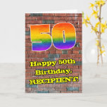 [ Thumbnail: 50th Birthday: Fun Graffiti-Inspired Rainbow 50 Card ]