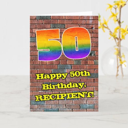 50th Birthday Fun Graffiti_Inspired Rainbow 50 Card