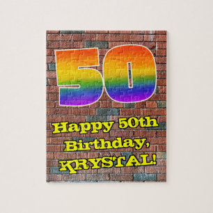50th Birthday: Fun Graffiti-Inspired Rainbow 50 Jigsaw Puzzle