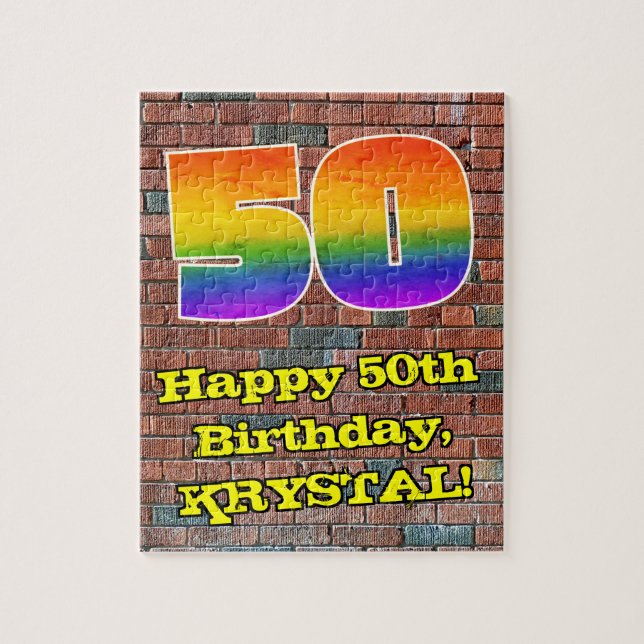 50th Birthday: Fun Graffiti-Inspired Rainbow 50 Jigsaw Puzzle (Vertical)