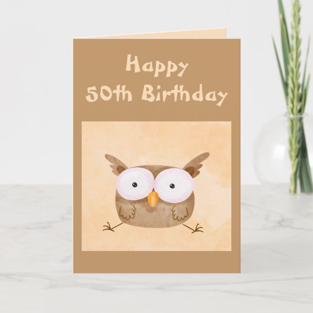 50th Birthday Fun Humor Shocked Owl Bird Card (Front)