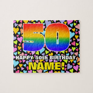 50th Birthday — Fun, Loving Heart Shapes + “50” Jigsaw Puzzle
