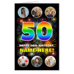 [ Thumbnail: 50th Birthday: Fun Rainbow #, Custom Name + Photos Card ]