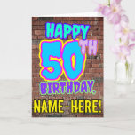 [ Thumbnail: 50th Birthday - Fun, Urban Graffiti Inspired Look Card ]