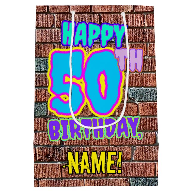 50th Birthday: Fun, Urban Graffiti Inspired Look Medium Gift Bag (Back)
