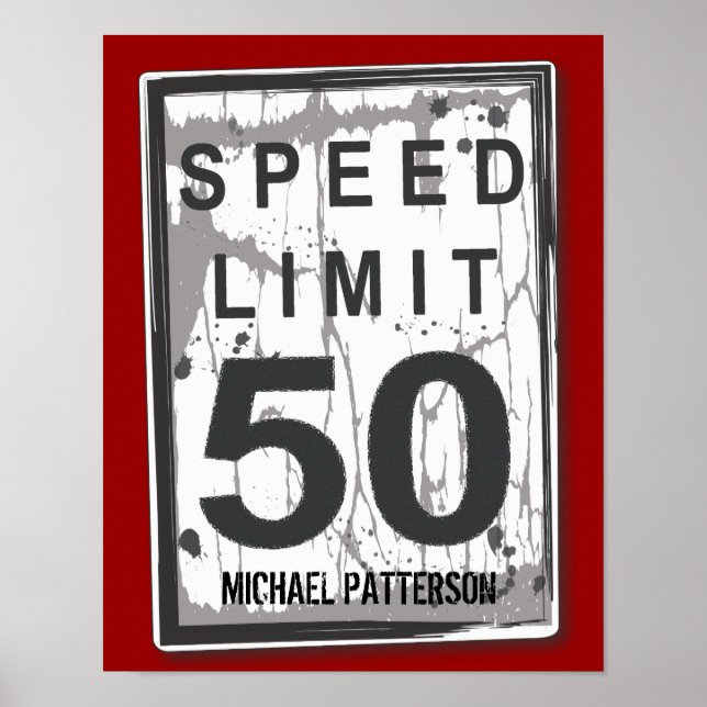 50th Birthday Funny Grungy Speed Limit Sign Poster (Front)