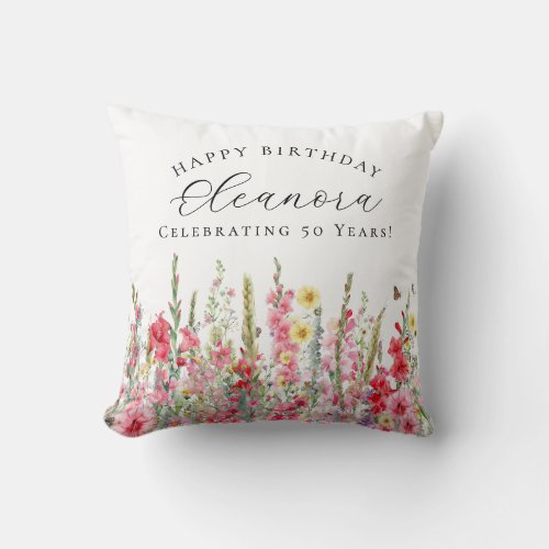 50th Birthday Gift August Birth Flower Custom Throw Pillow