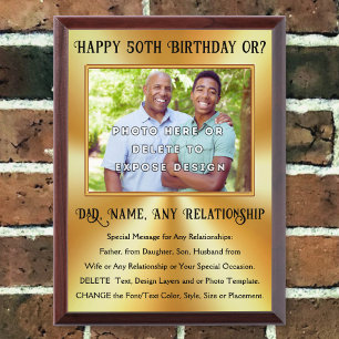 50th Birthday Gift Ideas for Dad, Son, Husband, Award Plaque