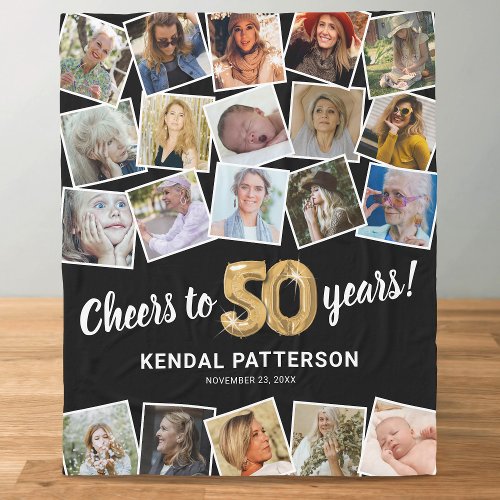 50th Birthday Gift Multi Photo Fleece Blanket