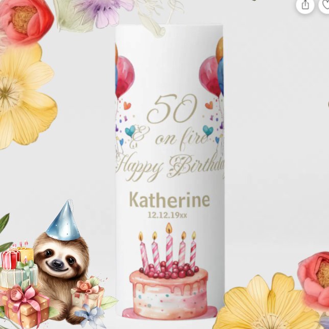 50th Birthday Gift Personalized Pillar Candle (Creator Uploaded)