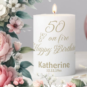 50th Birthday Gift Personalized Pillar Candle