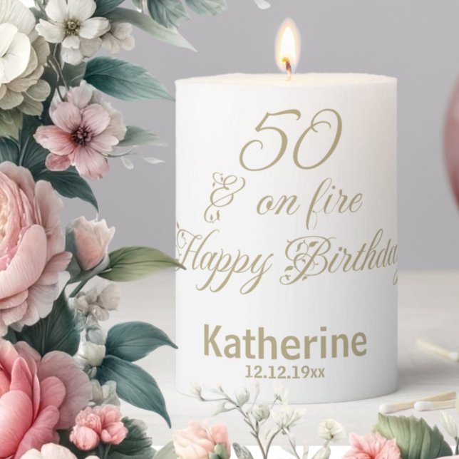 50th Birthday Gift Personalized Pillar Candle (Creator Uploaded)