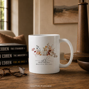 50th Birthday Gift White Pumpkin Fall Flowers Coffee Mug